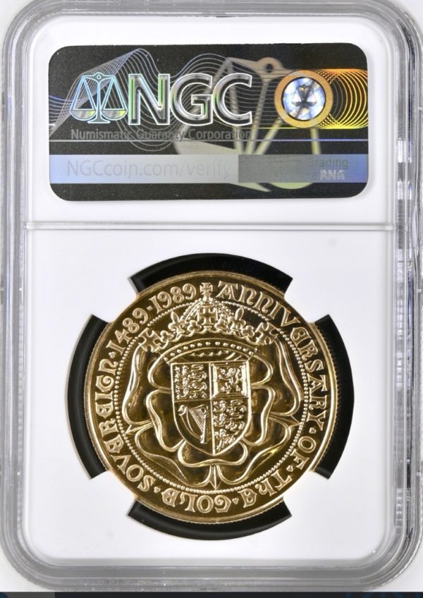 1989 Gold Five Pounds Sovereign (£5) Tudor Rose, NGC Graded MS69DPL - Image 2