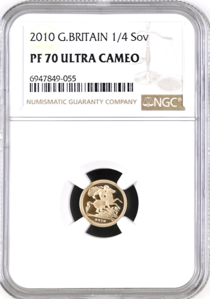 2010 Gold Proof Quarter Sovereign Coin, NGC PF70 Ultra Cameo