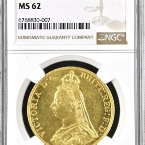 1887 Gold Five Pounds (Five Sovereign) (£5) NGC Graded MS62