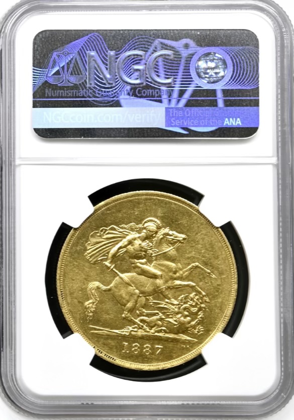 1887 Gold 5 Pound Sovereign, NGC Graded AU55 - Image 2