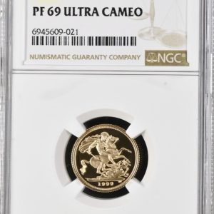 1999 Gold Proof Half Sovereign, NGC Graded PF69 Ultra Cameo.