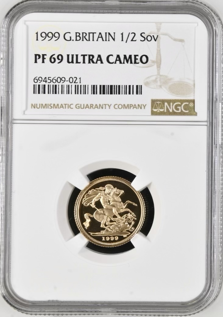1999 Gold Proof Half Sovereign, NGC Graded PF69 Ultra Cameo.