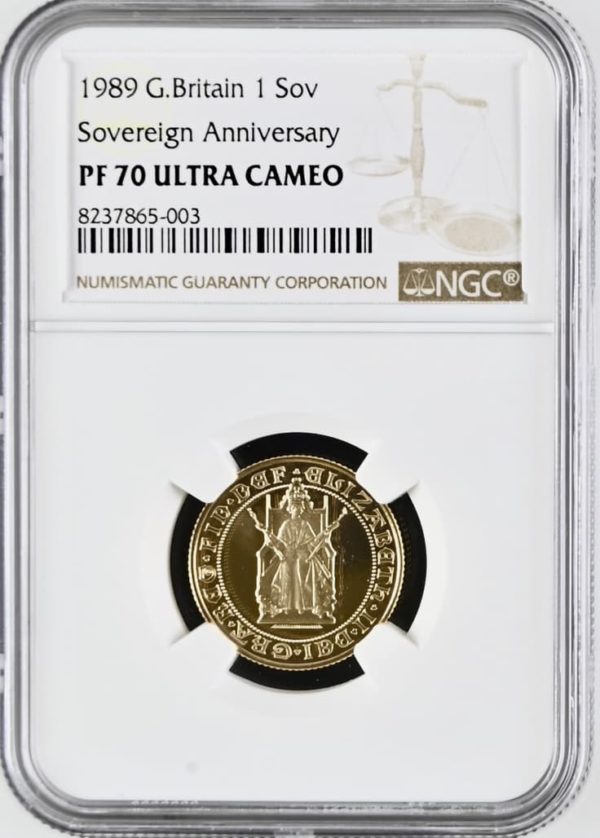 1989 Gold Proof Sovereign, NGC Graded PF70 Ultra Cameo. Tudor Rose Design.
