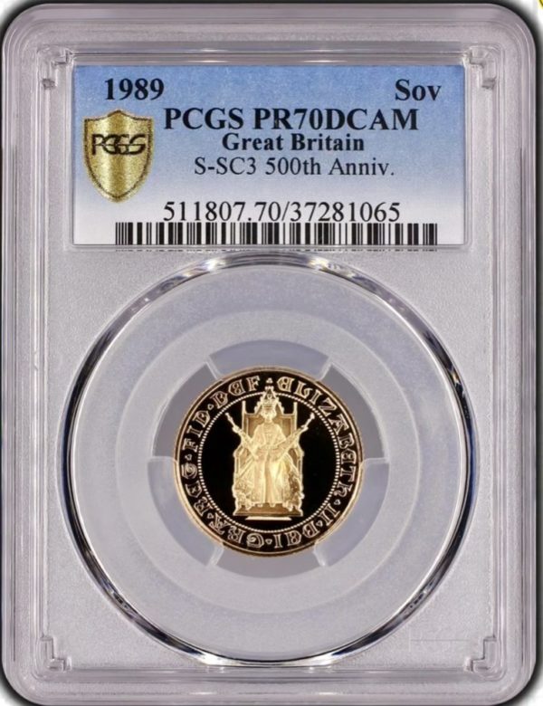 1989 Gold Proof Sovereign, PCGS Graded PR69 Ultra Cameo. Tudor Rose Design.