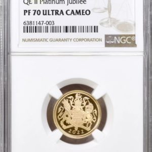 2022 Gold Proof Half Sovereign (1/2), Queen Elizabeth II Platinum Jubilee. NGC Graded PF70 Ultra Cameo