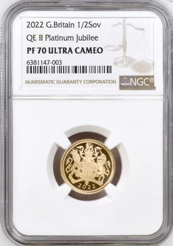 2022 Gold Proof Half Sovereign (1/2), Queen Elizabeth II Platinum Jubilee. NGC Graded PF70 Ultra Cameo