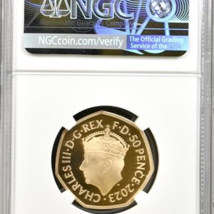 King Charles III Coronation - 2023 Gold Proof 50p, NGC Graded PF69 Ultra Cameo