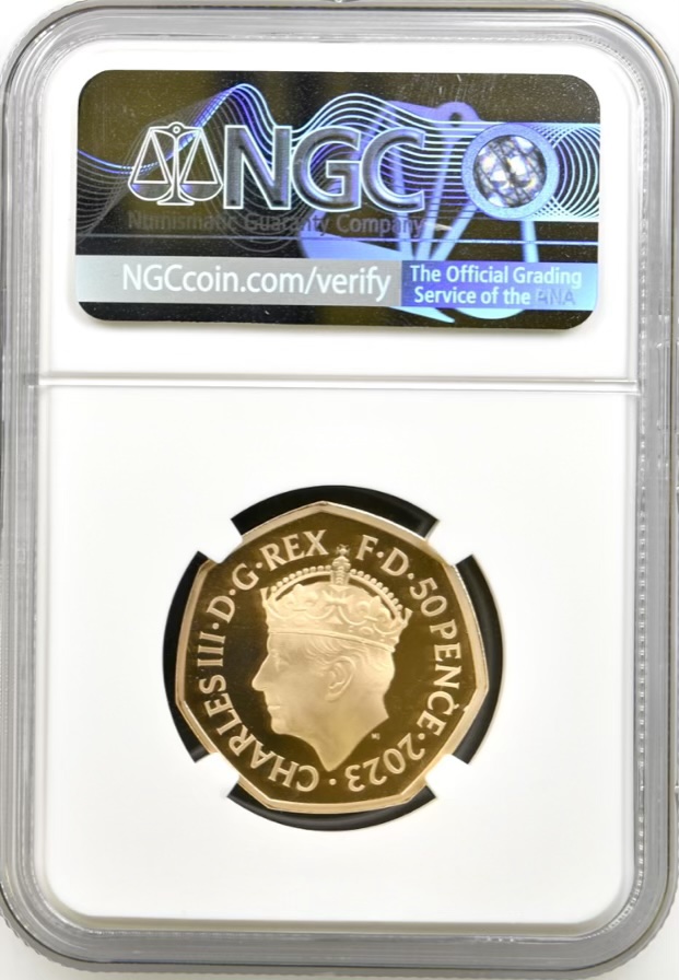 King Charles III Coronation - 2023 Gold Proof 50p, NGC Graded PF69 Ultra Cameo