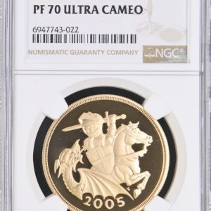 2005 Gold Proof Five Pounds Sovereign, (£5). NGC Graded PF70 Ultra Cameo.