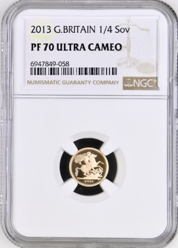 2013 Gold Proof Quarter Sovereign, NGC Graded PF70 Ultra Cameo.