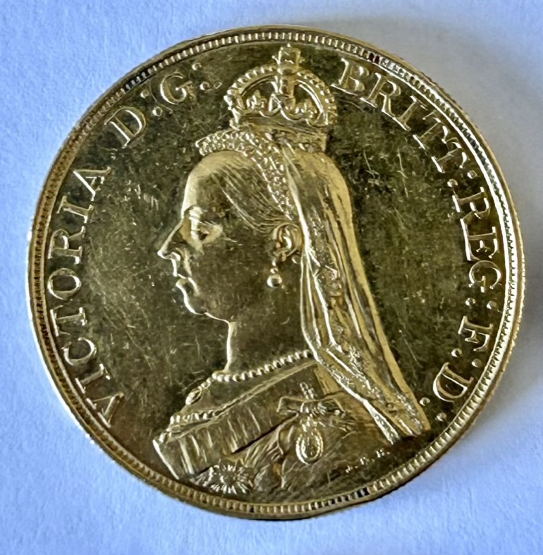 1887 Gold Five Pounds, (5 Sovereign / £5) Queen Victoria Jubilee