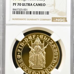 1989 Gold Proof Five Sovereign Piece, 5 Pound  (£5 / 5Sov), NGC Graded PF70 UCAM, Tudor Rose.