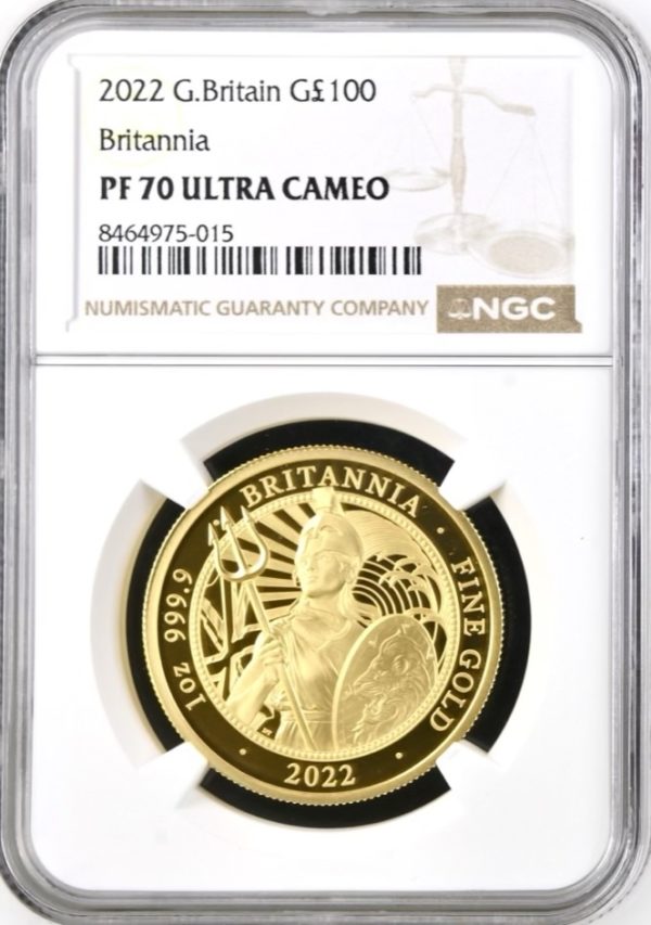 2022 Gold Proof £100 Britannia, One Ounce Coin. NGC Graded PF70 Ultra Cameo