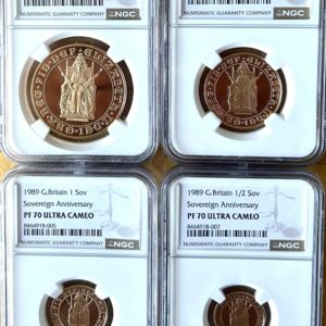 1989 Gold Proof Four Coin Set, Five Pounds Sovereign To Half Sovereign. All NGC Graded PF70 Ultra Cameo, Tudor Rose.