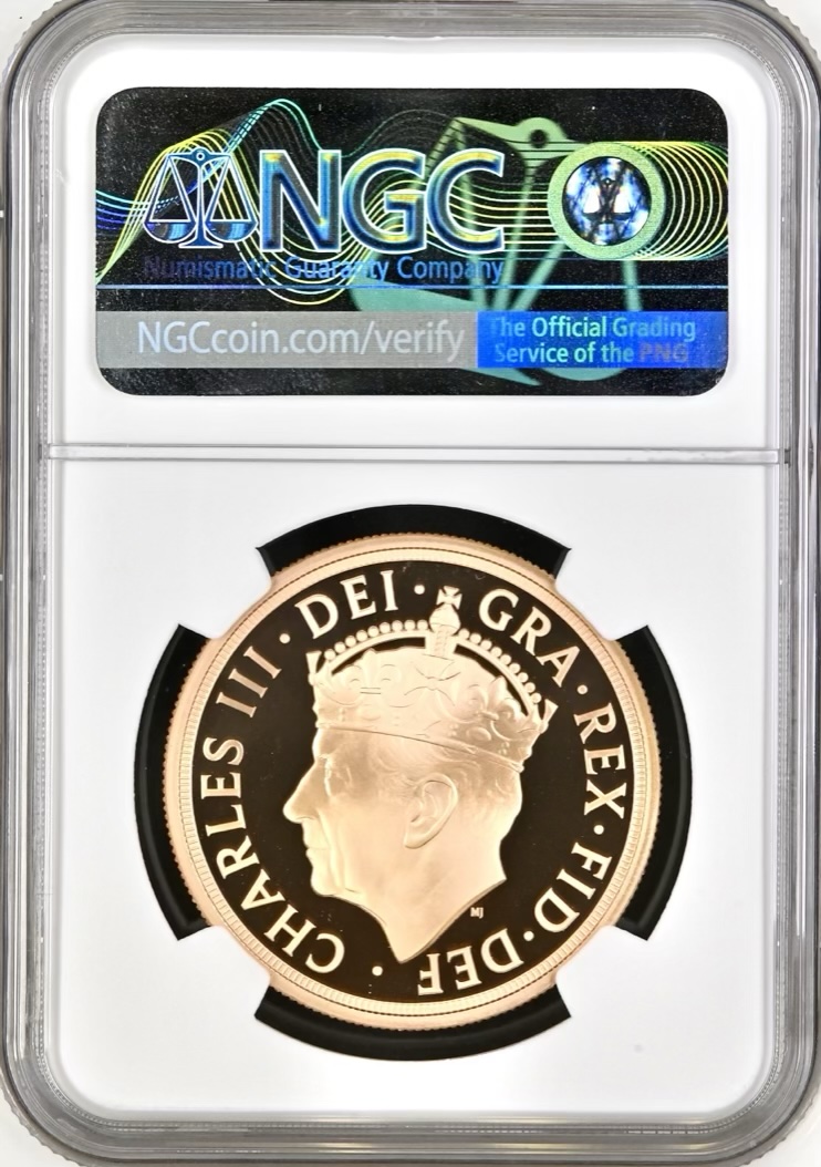 2023 King Charles III Coronation, Gold Proof Five Pounds Sovereign (£5), NGC Graded PF69 Ultra Cameo