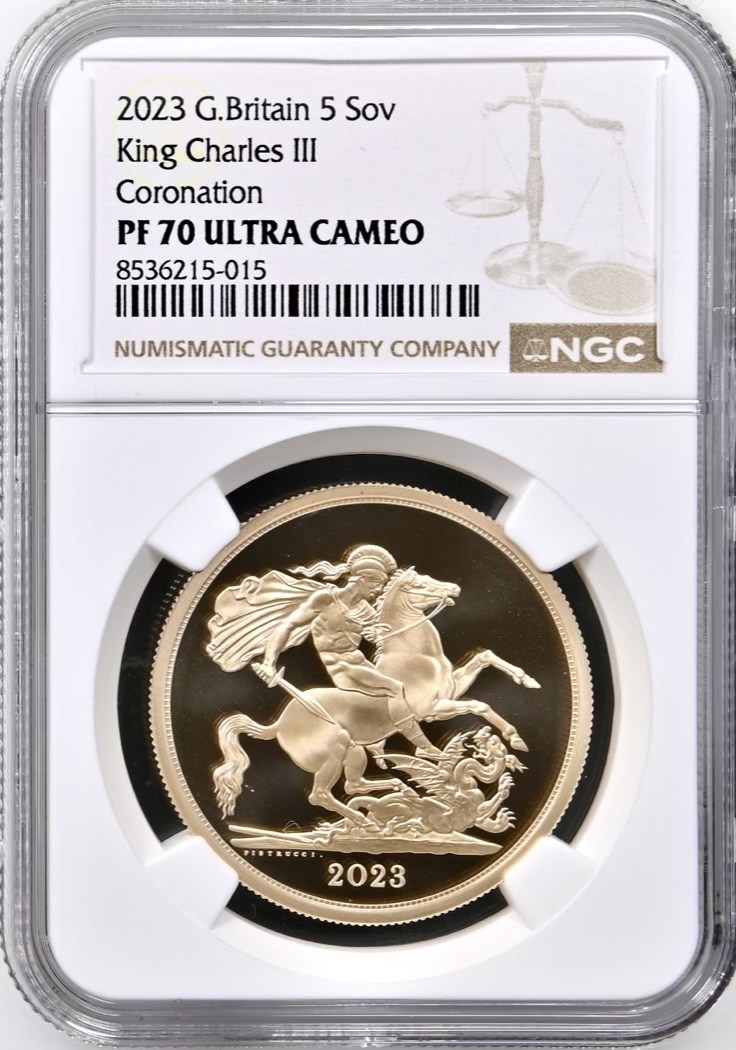2023 King Charles III Coronation, Gold Proof Five Pounds Sovereign (£5, 5Sov), NGC Graded PF70 Ultra Cameo - Image 2