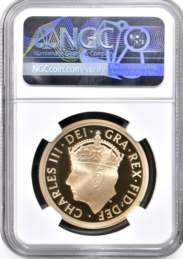 2023 King Charles III Coronation, Gold Proof Five Pounds Sovereign (£5, 5Sov), NGC Graded PF70 Ultra Cameo