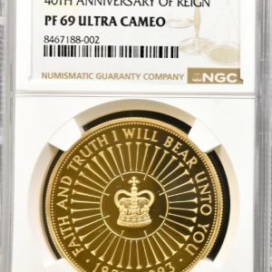 1993 Gold Proof Five Pounds Crown (£5), Coronation Anniversary NGC Graded PF69 Ultra Cameo