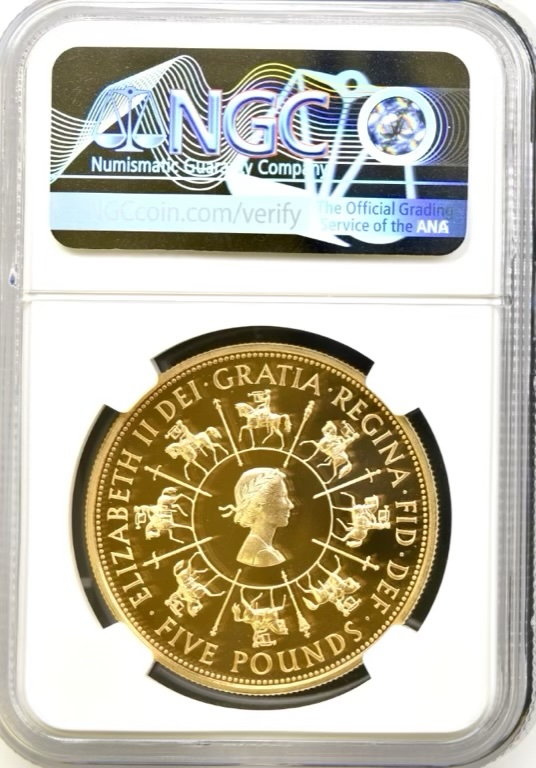 1993 Gold Proof Five Pounds Crown (£5), Coronation Anniversary NGC Graded PF69 Ultra Cameo - Image 2