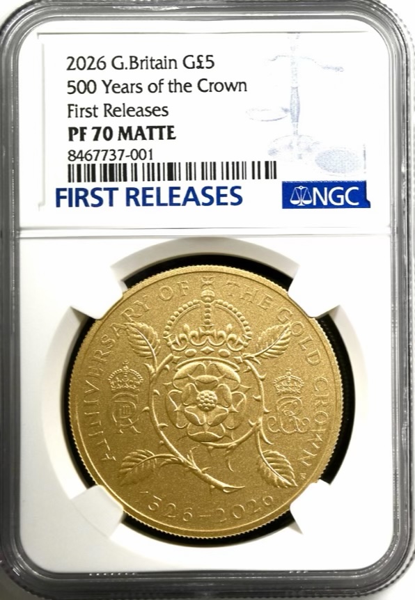 2026 Gold Proof £5, 500 Years Of The Crown. NGC Graded PF70 Matte