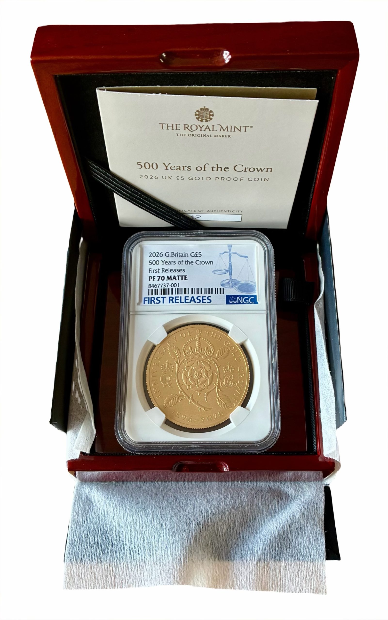 2026 Gold Proof £5, 500 Years Of The Crown. NGC Graded PF70 Matte - Image 3