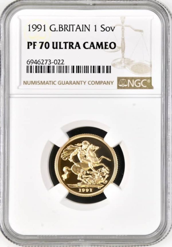 1991 Gold Proof Sovereign, NGC Graded PF70 Ultra Cameo