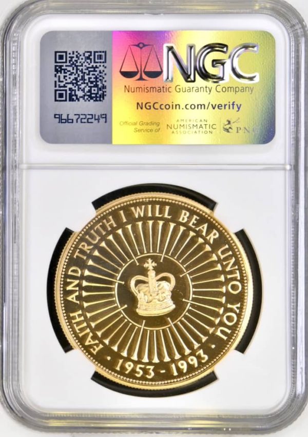 1993 Gold Proof Five Pounds Crown (£5), Coronation Anniversary NGC Graded PF69 Ultra Cameo - Image 2