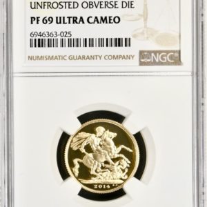 2014 Gold Proof Sovereign, Unfrosted Obverse Die, NGC Graded PF69 Ultra Cameo