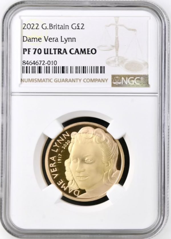 2022 Gold Proof Two Pounds (£2) Dame Vera Lynn, NGC Graded PF70 Ultra Cameo