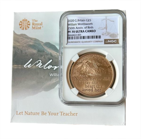 2020 Gold Proof Five Pound Crown (£5) William Wordsworth, NGC Graded PF70 Ultra Cameo - Image 2