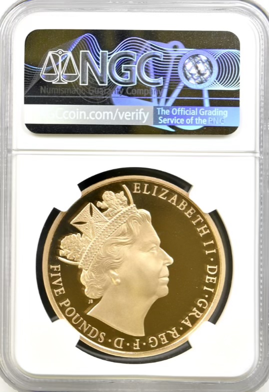 2015 Gold Proof Five Pounds Crown (£5) Queen Elizabeth II Longest Reigning Monarch. NGC Graded PF69 Ultra Cameo. - Image 2