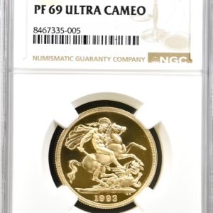 1993 Gold Proof Double Sovereign, (£2 / 2Sov) NGC Graded PF69 Ultra Cameo