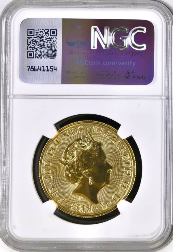 2019 Falcon of  Plantagenets Gold 100  Pounds - Queens Beast One Ounce Coin - NGC Graded MS70 - Image 2