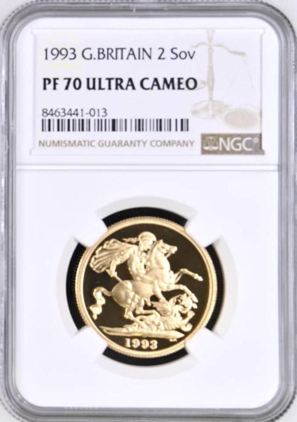 1993 Gold Proof Double Sovereign, (Two Pounds / £2) NGC Graded PF70 Ultra Cameo