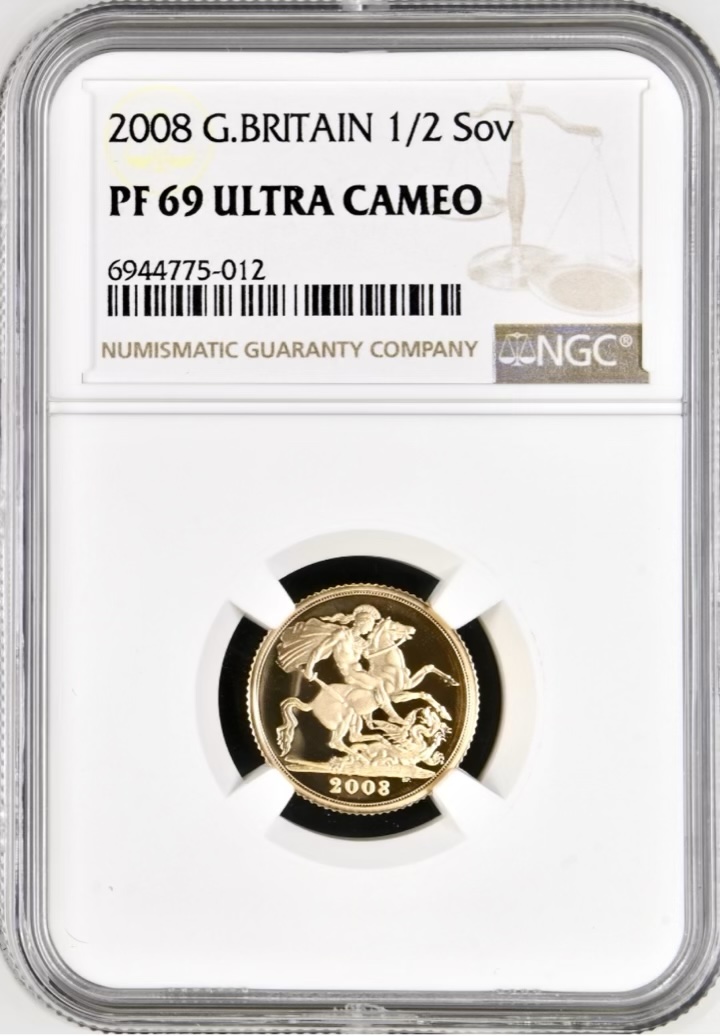 2008 Gold Proof Half Sovereign (1/2) NGC Graded PF69 Ultra Cameo