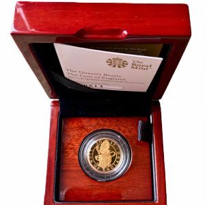 2017  Lion of England  Queens Beasts Gold Proof £25, 1/4 Oz Coin.