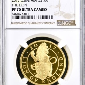 2017  Lion of England  Queens Beasts Gold Proof 100 Pounds, One Ounce Coin (1oz) - NGC Graded PF70 Ultra Cameo