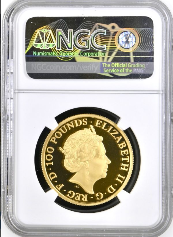 2017  Lion of England  Queens Beasts Gold Proof 100 Pounds, One Ounce Coin (1oz) - NGC Graded PF70 Ultra Cameo - Image 2