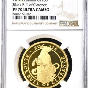 2018 Black Bull Of Clarence Queens Beasts Gold Proof £100, One Ounce Coin (1oz) - NGC Graded PF70 Ultra Cameo