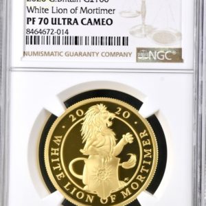 2020 White Lion of Mortimer Queens Beast Gold Proof £100, One Ounce Coin (1oz) - NGC Graded PF70 Ultra Cameo