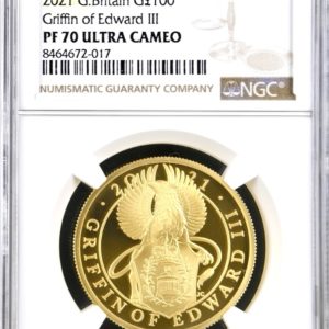 2021 Griffin of Edward III Queens Beast Gold Proof 100 Pounds, One Ounce Coin (1oz) - NGC Graded PF70 Ultra Cameo.