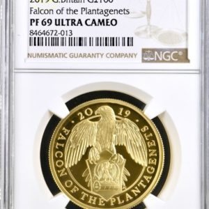 2019 Falcon Of The Plantagenets Queens Beasts Gold Proof 100 Pounds, One Ounce Coin (1oz) - NGC Graded PF69 Ultra Cameo.