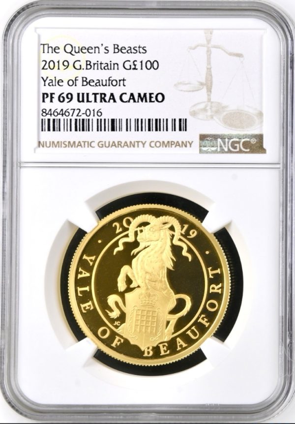 2019 Yale Of Beaufort Queens Beasts Gold Proof 100 Pounds, One Ounce Coin (1oz) - NGC Graded PF69 Ultra Cameo.