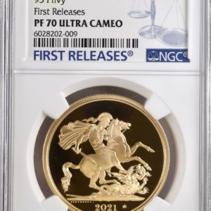 2021 Gold Proof Five Pounds Sovereign, (£5) George And Dragon, NGC Graded PF70 Ultra Cameo