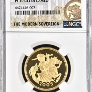 2005 Gold Proof Double Sovereign, (2Sov  / £2) - NGC Graded PF 70 Ultra Cameo