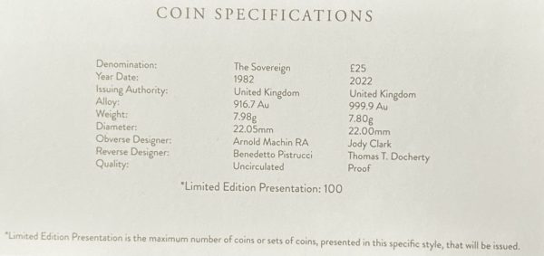 2022 Prince William 1982 - 2022 40th Birthday. Gold Proof £25 And Sovereign, Duke of Cambridge Royal Mint Presentation Set. - Image 4