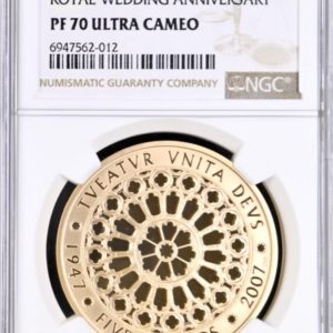 2007 Royal Wedding Anniversary Gold Proof Five Pound Crown (£5), NGC Graded PF70 Ultra Cameo