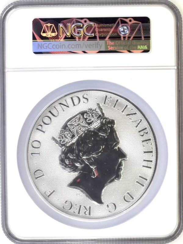 2023 Silver £10 Yale Of Beaufort Tudor Beast (10 Oz.) NGC Graded MS68 - Image 2