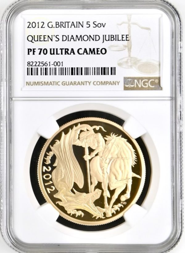 2012 Gold Proof Five Pounds Sovereign (5Sov / £5) NGC Graded PF70 Ultra Cameo