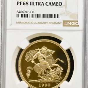 1980 Gold Proof 5 Pounds Sovereign, (£5 / 5Sov), George & Dragon NGC Graded PF68 Ultra Cameo